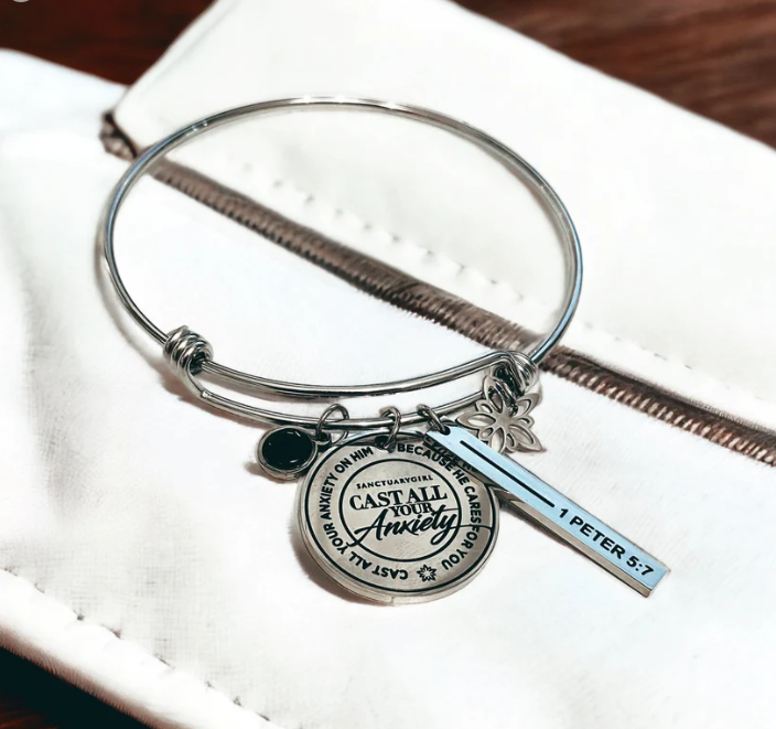 "Cast All Your Anxiety" Charm Bracelet (1 Peter 5:7)