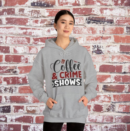 THREE COLORS “Coffee & Crime Shows” Gildan Heavy Blend™ Hooded Sweatshirt
