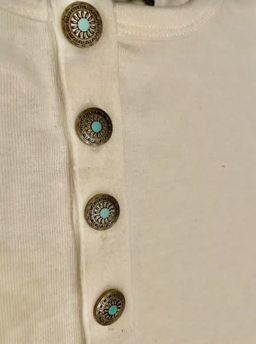 Henley With Suede Style Fringe and Turquoise Accent Buttons
